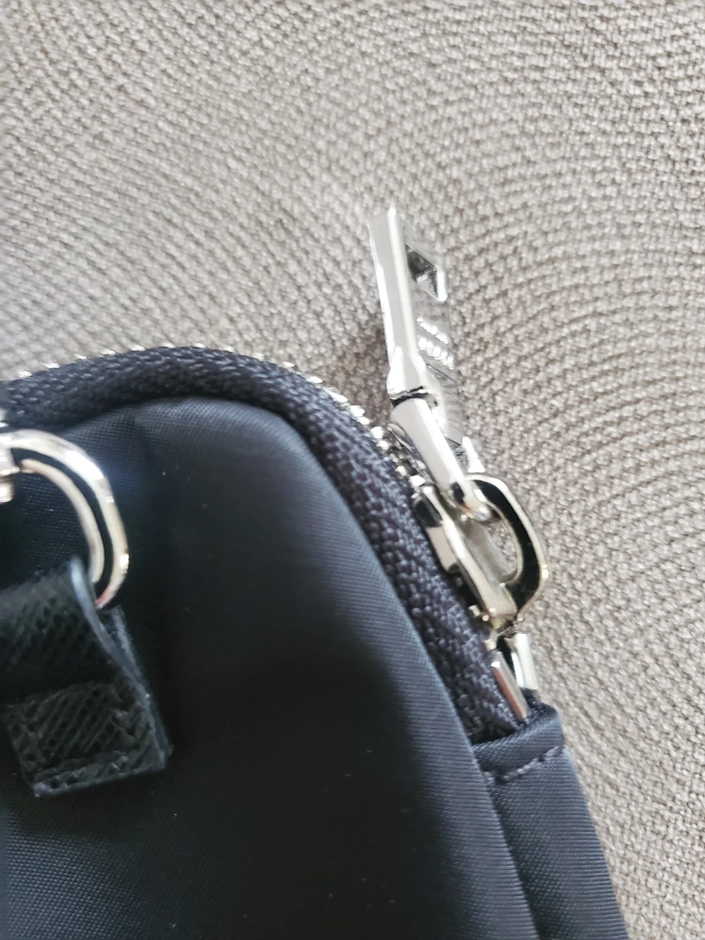 Prada Authentic  Black Nylon Key Pouch with Silver Hardware Womens